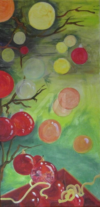 Painting titled "30x60x2 bulles.jpg" by Cécilia Crivelli, Original Artwork, Acrylic