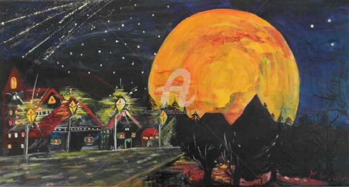 Painting titled "nuit-de-lune  (60x3…" by Cécilia Crivelli, Original Artwork, Acrylic