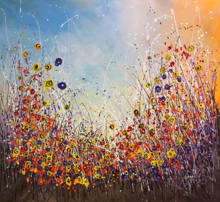 Painting titled "Fiery Afternoons" by Cecilia Frigati, Original Art, Acrylic