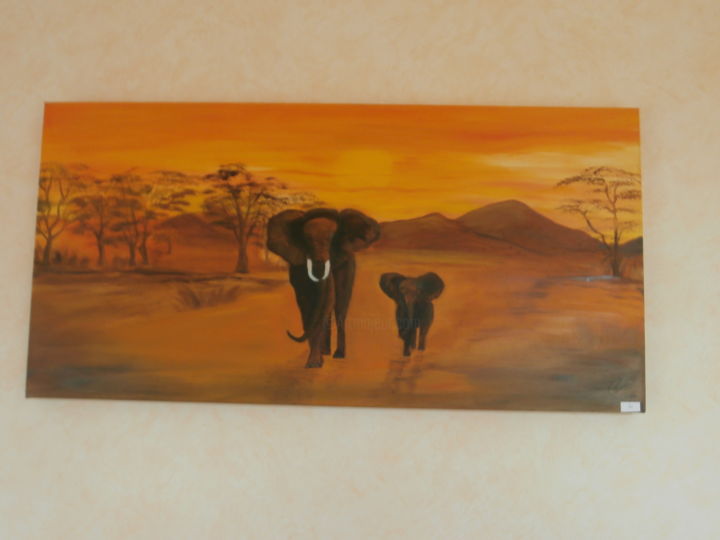 Painting titled "les-elephants.jpg" by Cécilia Godeneche, Original Artwork