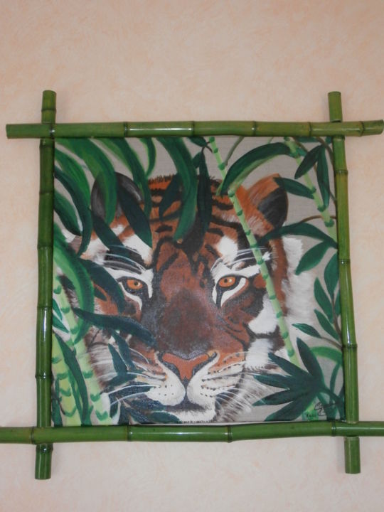 Painting titled "le-tigre-a-l-affut" by Cécilia Godeneche, Original Artwork, Oil