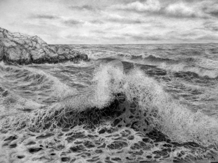 Dessin intitulée "etude-paysage-marin…" par Cecilia Melinescu, Œuvre d'art originale, Crayon