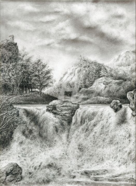 Disegno intitolato "etude-paysage.jpg" da Cecilia Melinescu, Opera d'arte originale, Matita