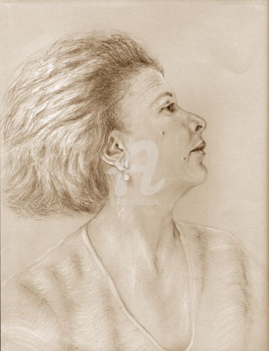 Dessin intitulée "autoportret" par Cecilia Melinescu, Œuvre d'art originale, Crayon