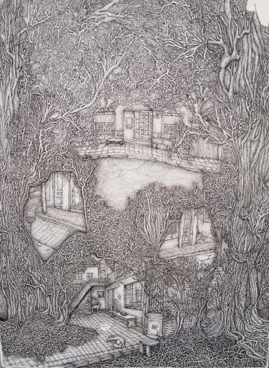 Dibujo titulada "Recuerdos" por Cecilia Petasne, Obra de arte original, Tinta