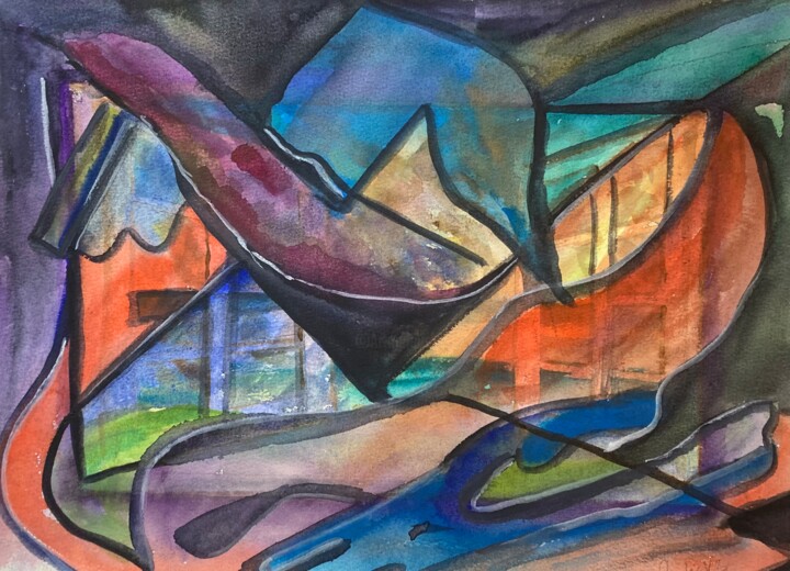 Pintura intitulada "A janela" por Cecília Vilas Boas, Obras de arte originais, Aquarela