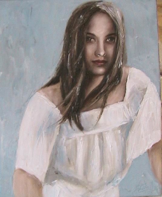 Painting titled "fille en blanc" by C Ceballos, Original Artwork, Oil