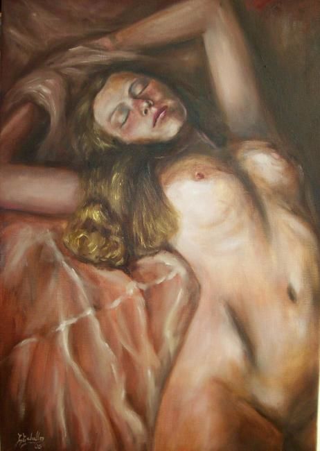 Painting titled "fille au matin" by C Ceballos, Original Artwork, Oil