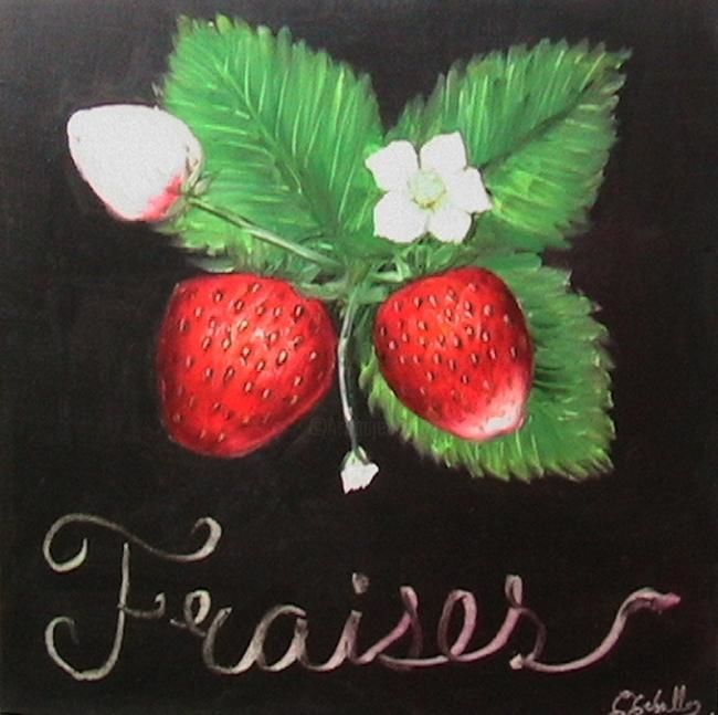 Painting titled "Fraises" by C Ceballos, Original Artwork, Oil