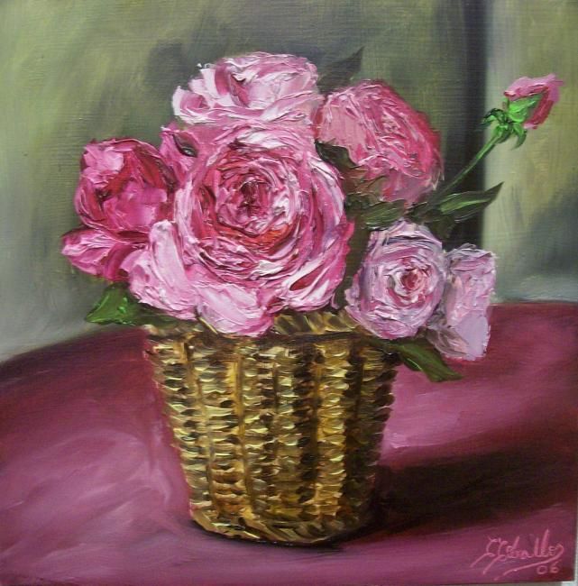 Painting titled "Bouquet de Roses" by C Ceballos, Original Artwork, Oil
