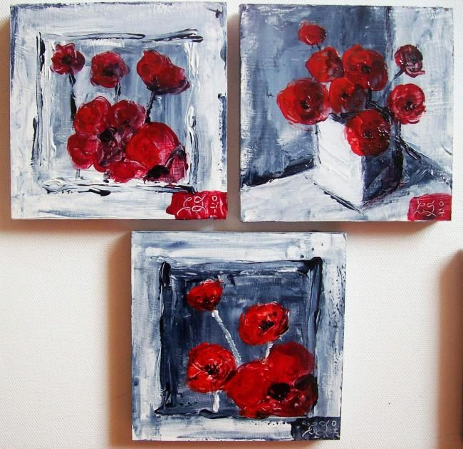 Painting titled "Coquelicots abstra 3" by C Ceballos, Original Artwork, Oil