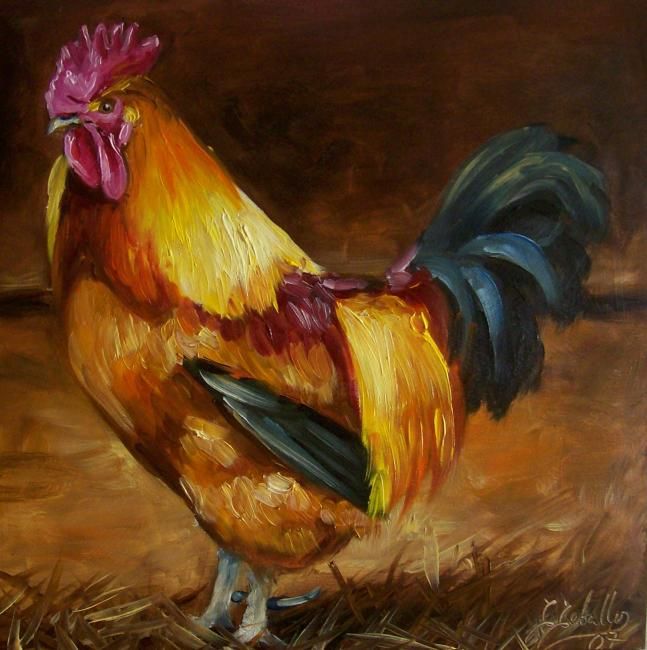Painting titled "Coq" by C Ceballos, Original Artwork, Other
