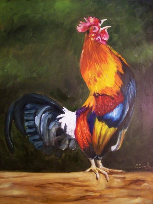 Painting titled "Coq" by C Ceballos, Original Artwork, Oil