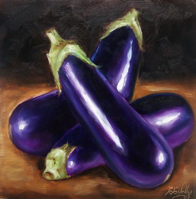 Painting titled "Aubergines" by C Ceballos, Original Artwork, Other