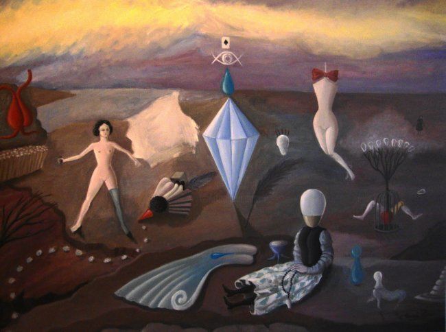 Malerei mit dem Titel "La infancia de Blan…" von María Prado (Pintora Surrealista), Original-Kunstwerk