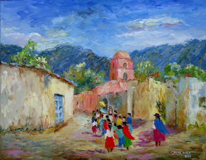 Painting titled "COLGADO DEL CIELO -…" by Cecilia Revol Núñez, Original Artwork, Oil