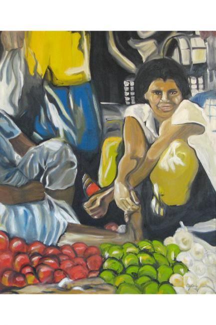Pintura intitulada "Feira II" por Cécy Castro, Obras de arte originais