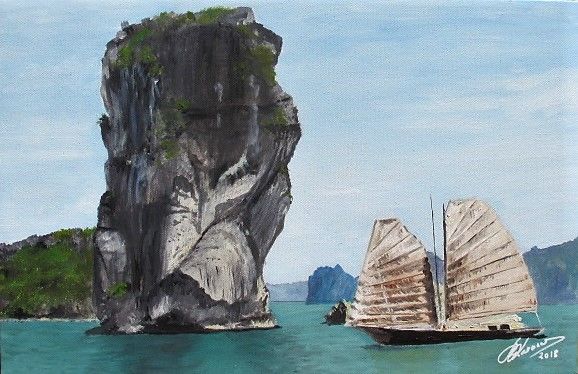 Pintura titulada "tab-baie-halong.jpg" por Bernard Lavanant, Obra de arte original, Oleo