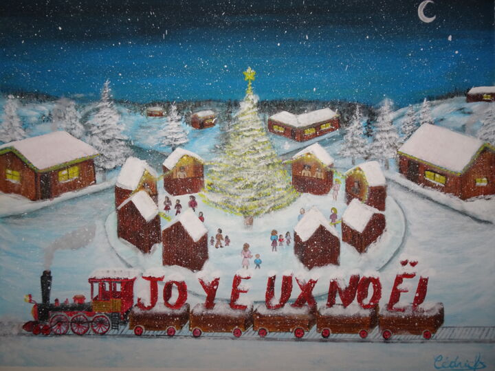 Schilderij getiteld "Joyeux Noël" door Cédric Fayasse, Origineel Kunstwerk, Acryl Gemonteerd op Frame voor houten brancard