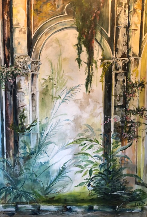 Painting titled "Garden" by Cedric Gournon, Original Artwork, Acrylic Mounted on Wood Stretcher frame