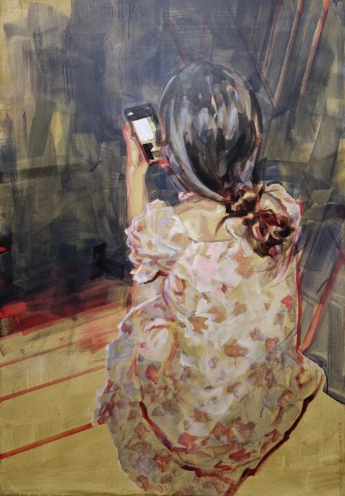 Картина под названием "L'écran" - Cedrick Vannier, Подлинное произведение искусства, Акрил Установлен на Деревянная рама для…