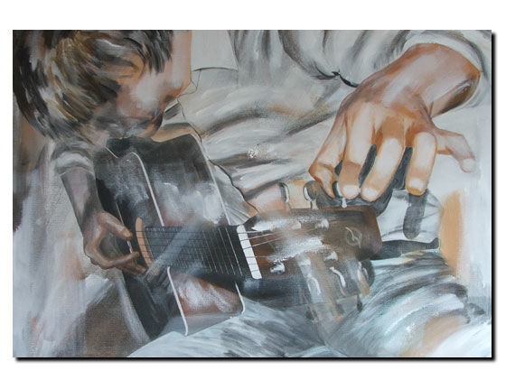 Painting titled "Guitariste" by Christophe Eechaute, Original Artwork, Oil