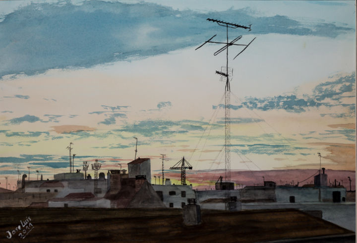 Pintura titulada "amanece en Madrid A…" por Jose Luis Perez Muñoz, Obra de arte original, Oleo