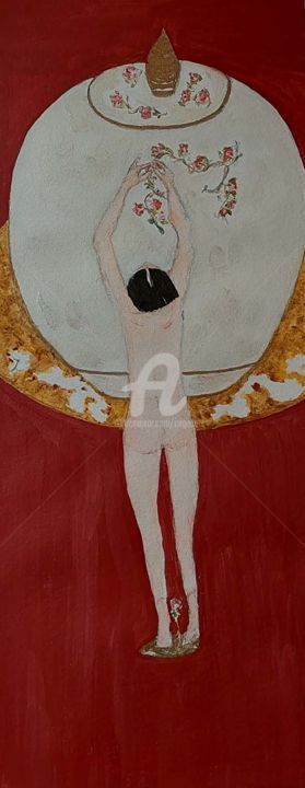 Painting titled "Ikebana sur porcela…" by Cegede, Original Artwork, Acrylic