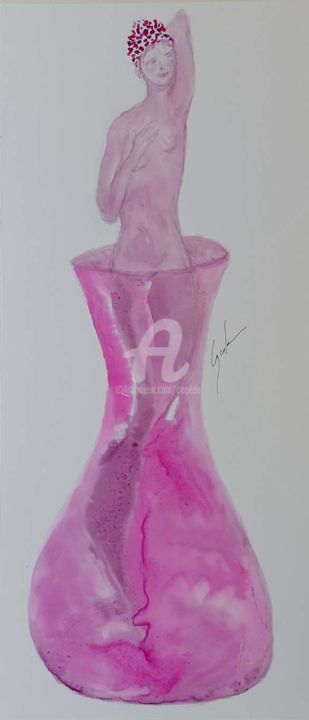 Peinture intitulée "la petite baigneuse" par Cegede, Œuvre d'art originale, Encre