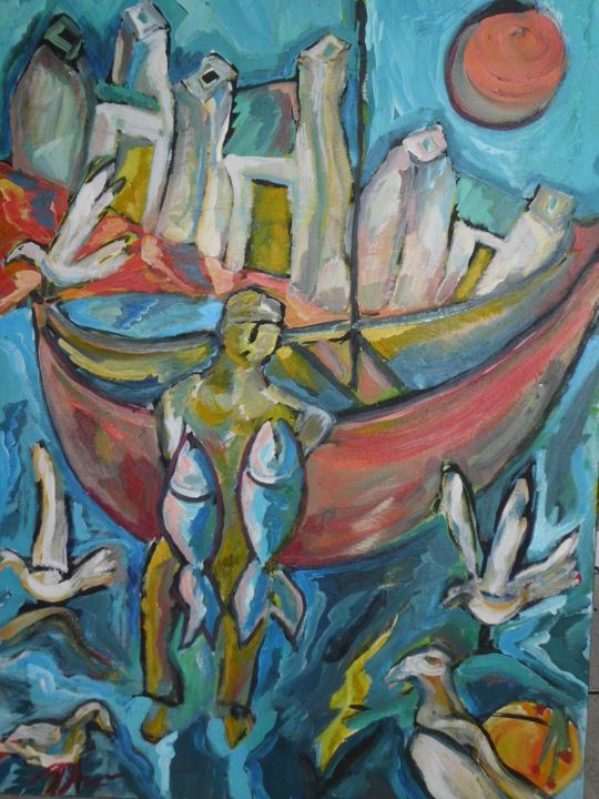 Peinture intitulée "Jan the Fisherman" par Celeste Fourie-Wiid, Œuvre d'art originale, Huile