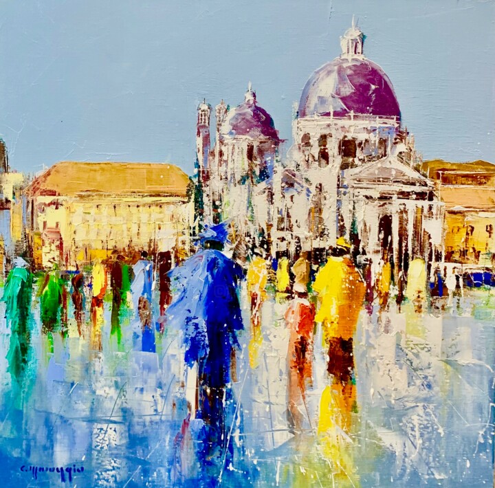 Painting titled "Carnaval à Venise f…" by Célestin Messaggio, Original Artwork, Oil