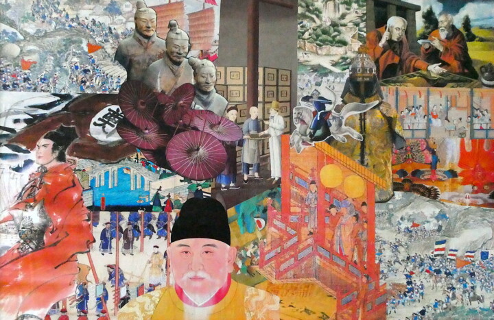 Collages titled "Empereurs de Chine" by Célia Colic, Original Artwork, Collages