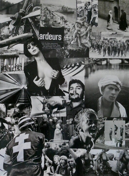 Collages getiteld "Ardeurs" door Célia Colic, Origineel Kunstwerk, Collages Gemonteerd op Frame voor houten brancard