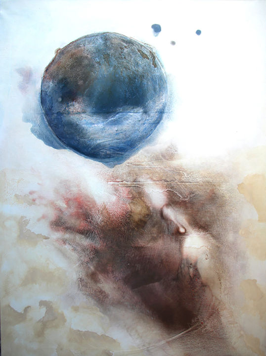 Painting titled "Falling Earth" by Celia Kettle, Original Artwork, Acrylic Mounted on Wood Stretcher frame