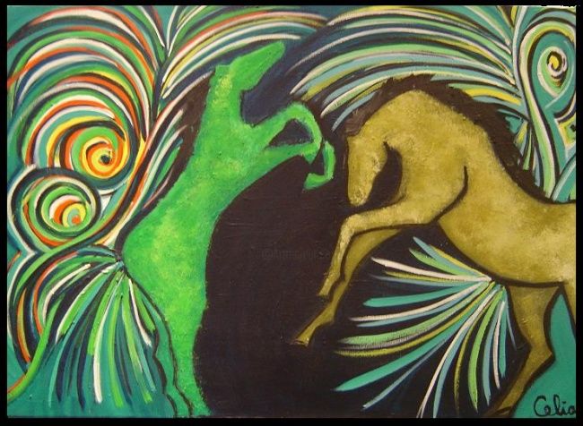 Картина под названием "Seducción en colores" - Celia Edith Sanabria, Подлинное произведение искусства
