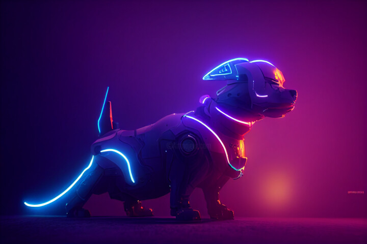 Digital Arts titled "Neon Dog" by Celicun, Original Artwork, AI generated image