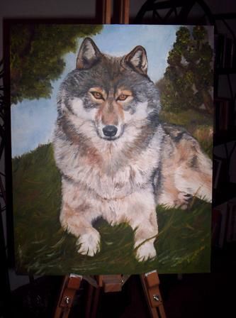 Painting titled "loup" by Christelle Lopez, Original Artwork
