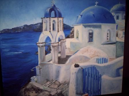 Painting titled "paysage grec" by Christelle Lopez, Original Artwork