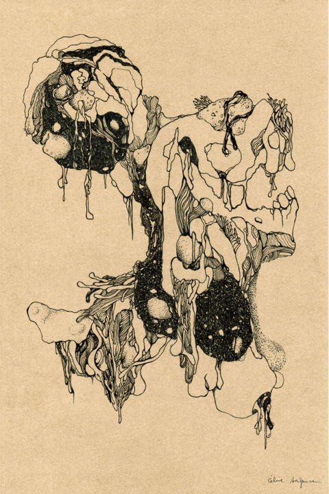 Drawing titled "L'hôte (The host)" by Céline Argence, Original Artwork, Ink