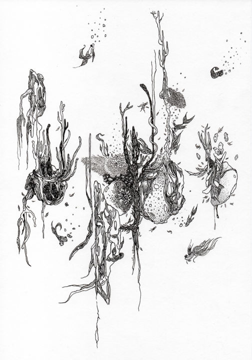 Drawing titled "Accalmie" by Céline Argence, Original Artwork, Ink