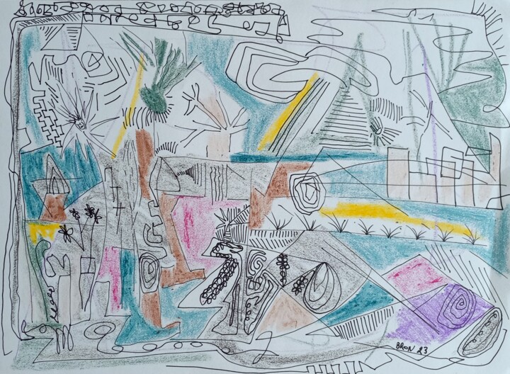 Zeichnungen mit dem Titel "Parc en Hiver" von Céline Bron, Original-Kunstwerk, Pastell
