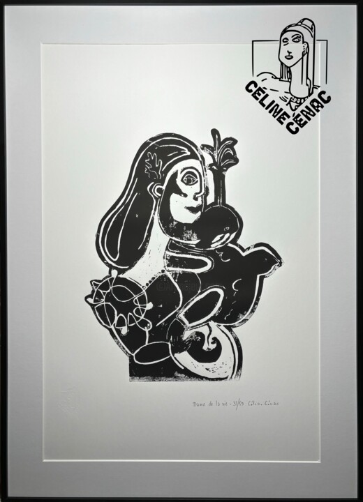 Gravures & estampes intitulée "DAME DE LA VIE" par Céline Cénac, Œuvre d'art originale, Linogravures