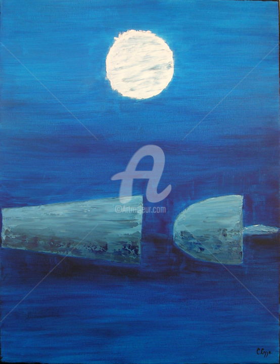 Pintura titulada "Sous la lune" por Céline Corre, Obra de arte original, Acrílico
