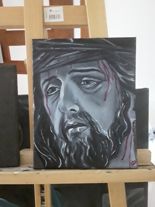 Pintura intitulada "Jésus" por Céline De Abreu, Obras de arte originais, Óleo