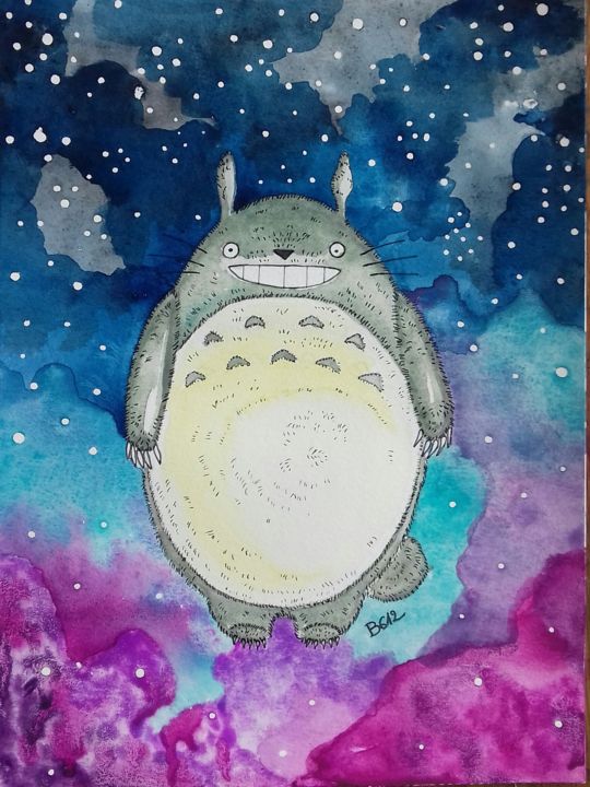 Pittura intitolato "Totoro" da Céline Delbois  B612, Opera d'arte originale, Acquarello