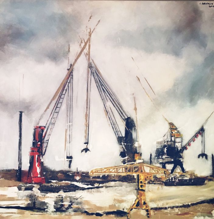 Painting titled "Les grues de l’île…" by Les Toiles De Céline, Original Artwork