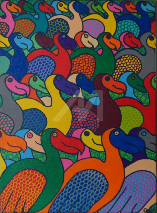 Peinture intitulée "Dodo army, en marche" par Celin Fromthewood, Œuvre d'art originale, Acrylique