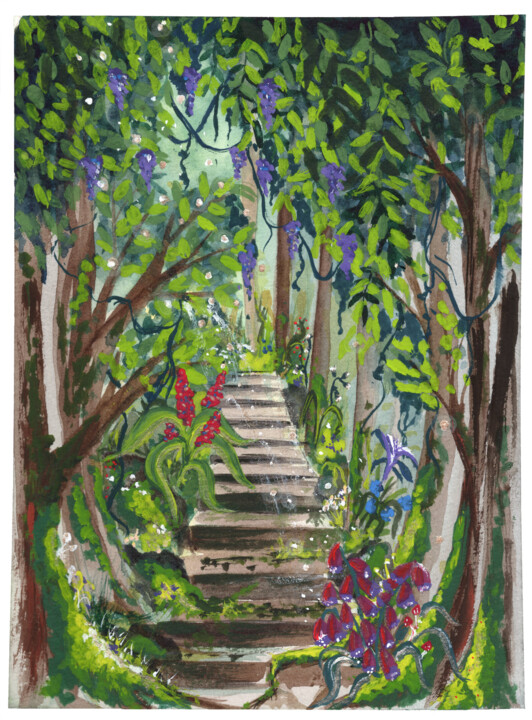 Painting titled "Forêt enchantée" by Céline Gallay, Original Artwork, Watercolor