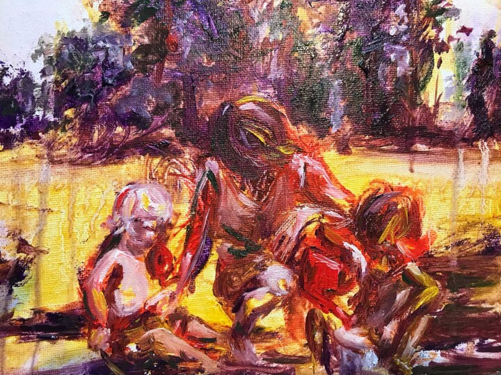 Peinture intitulée "Les arrosoirs rouges" par Céline Pasteur, Œuvre d'art originale, Huile