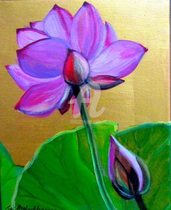 Painting titled "Lotus" by Celine Raphael-Leygues, Original Artwork